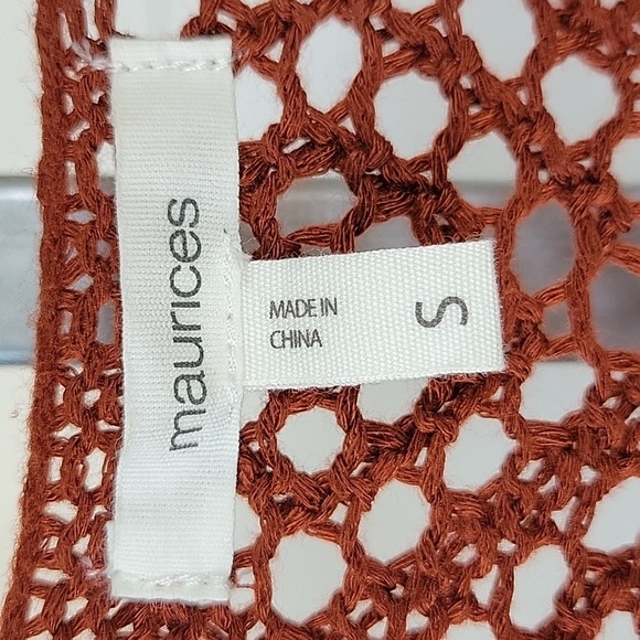 Maurices S Fringe Crochet Knit Duster Boho Gypsy Cardigan Vest Rust Orange - Picture 9 of 10